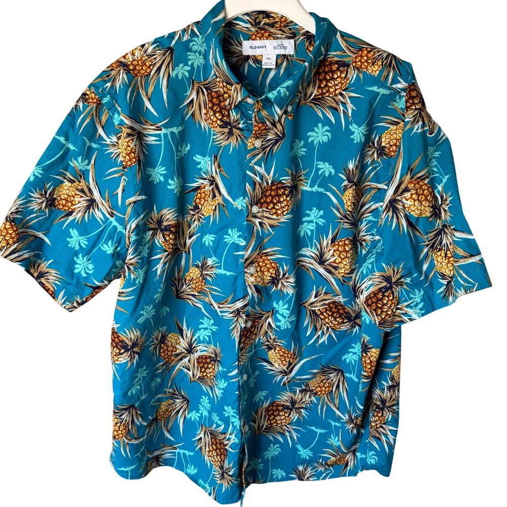 Old Navy Mens Slim Fit Built-In Flex Pineapple Tropical Button Down Shirt, XXL